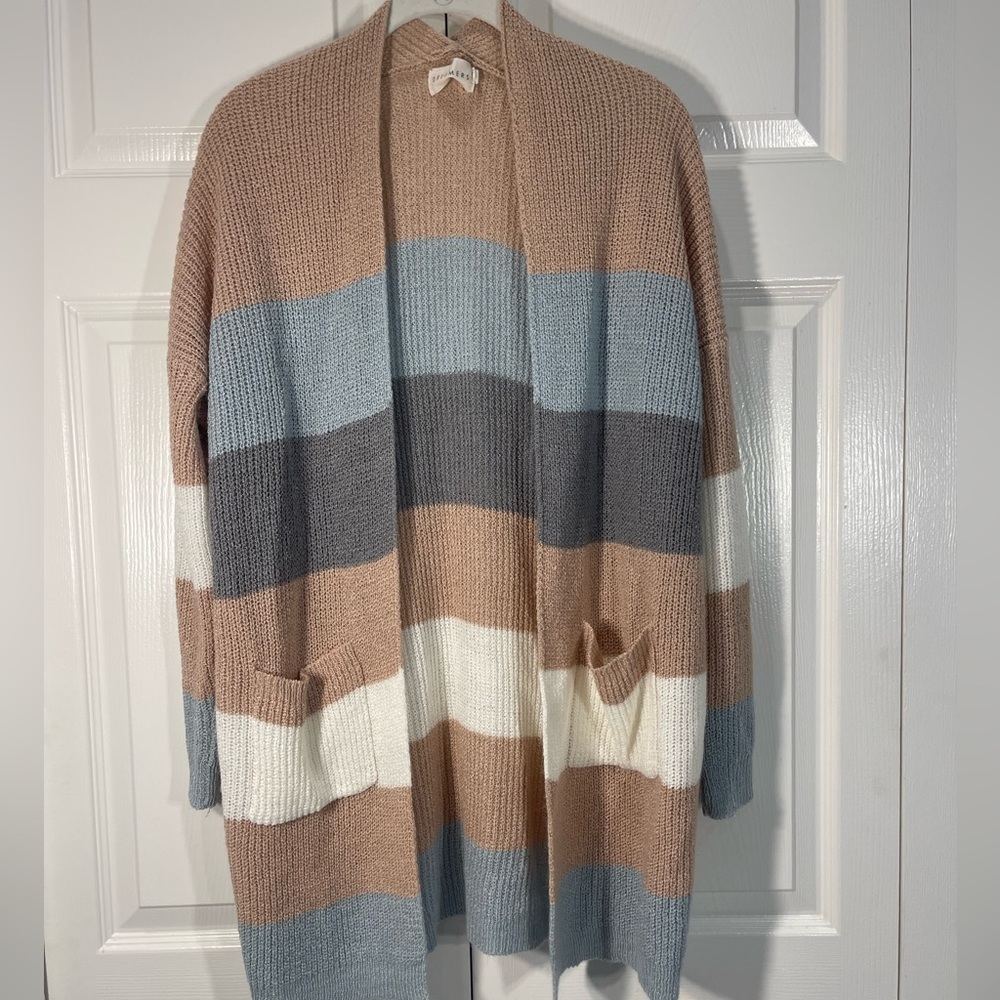 Urban Outfitters Dreamers blush/grey/blue/cream Open Longline Cardigan Size L